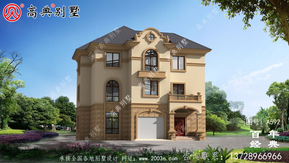 三層帶車庫別墅設計效果圖及施工圖_別墅設計圖紙,新農村別墅,農村自建房設計
