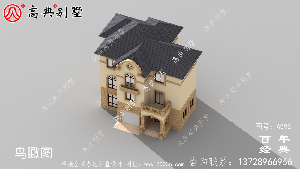 三層帶車庫別墅設計效果圖及施工圖_別墅設計圖紙,新農村別墅,農村自建房設計