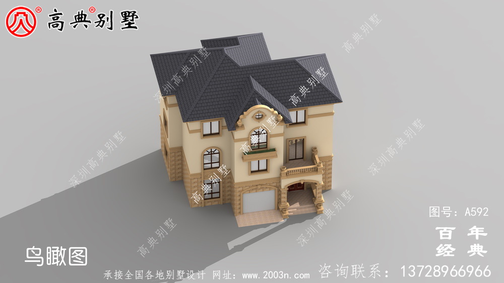 三層帶車庫別墅設計效果圖及施工圖_別墅設計圖紙,新農村別墅,農村自建房設計