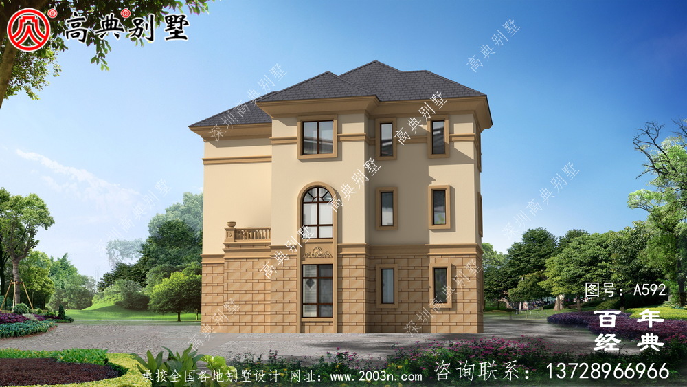 三層帶車庫別墅設計效果圖及施工圖_別墅設計圖紙,新農村別墅,農村自建房設計