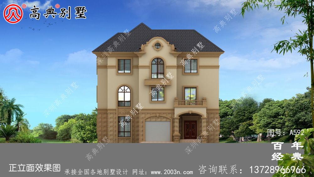 三層帶車庫別墅設計效果圖及施工圖_別墅設計圖紙,新農村別墅,農村自建房設計