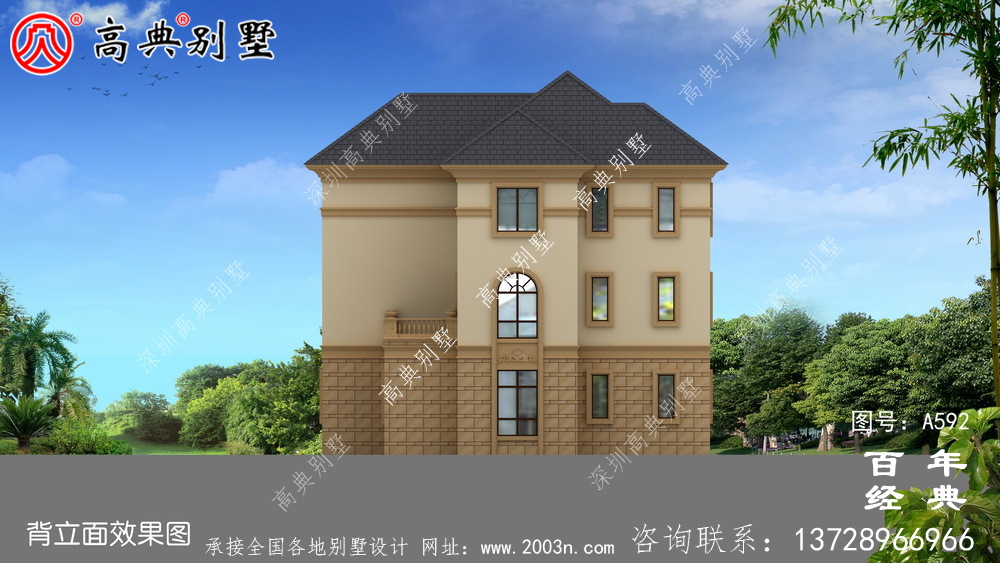 三層帶車庫別墅設計效果圖及施工圖_別墅設計圖紙,新農村別墅,農村自建房設計