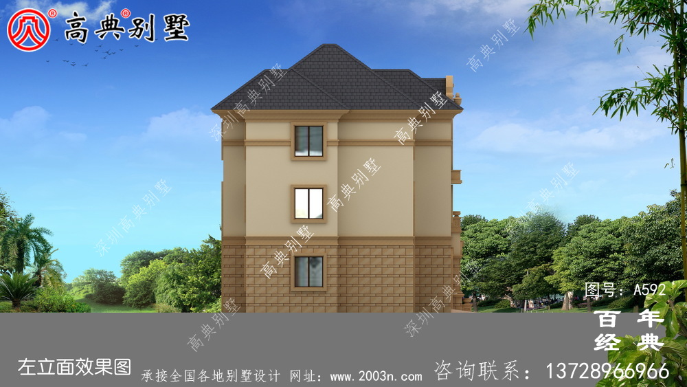 三層帶車庫別墅設計效果圖及施工圖_別墅設計圖紙,新農村別墅,農村自建房設計