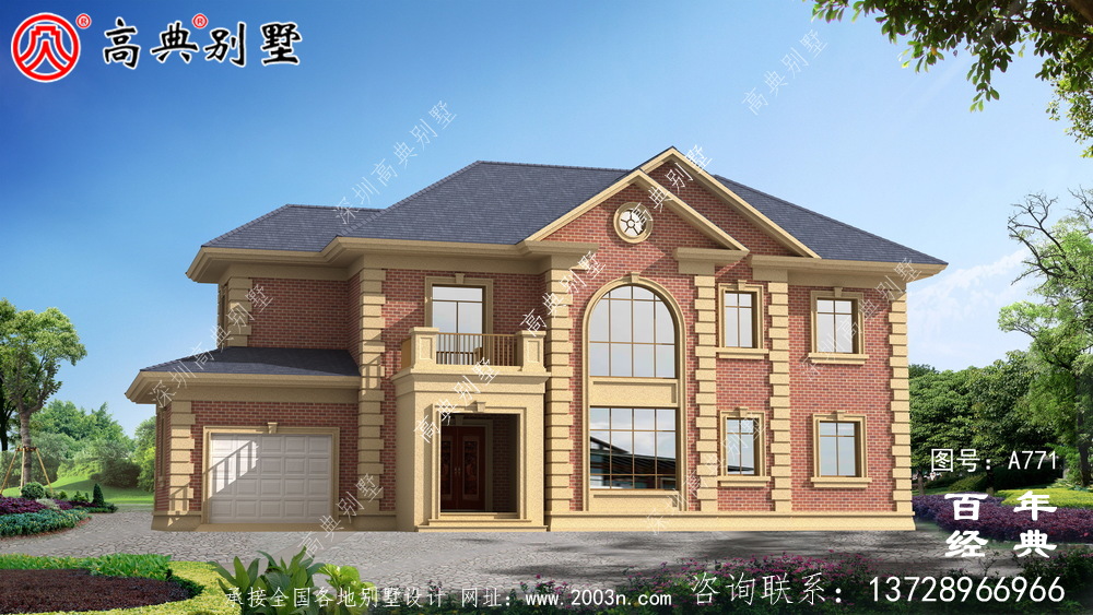 歐式二層車庫別墅設計圖與效果圖_ 二層別墅外觀效果圖
