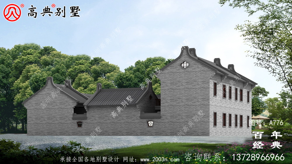 中式豪華別墅外觀設計圖紙_農村二層別墅圖紙