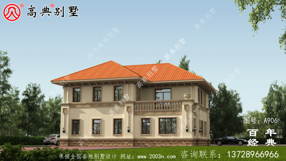 經典復式兩層歐式別墅設計圖紙及效果圖_鄉村房屋設計圖紙