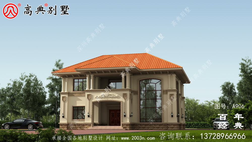經典復式兩層歐式別墅設計圖紙及效果圖_鄉村房屋設計圖紙