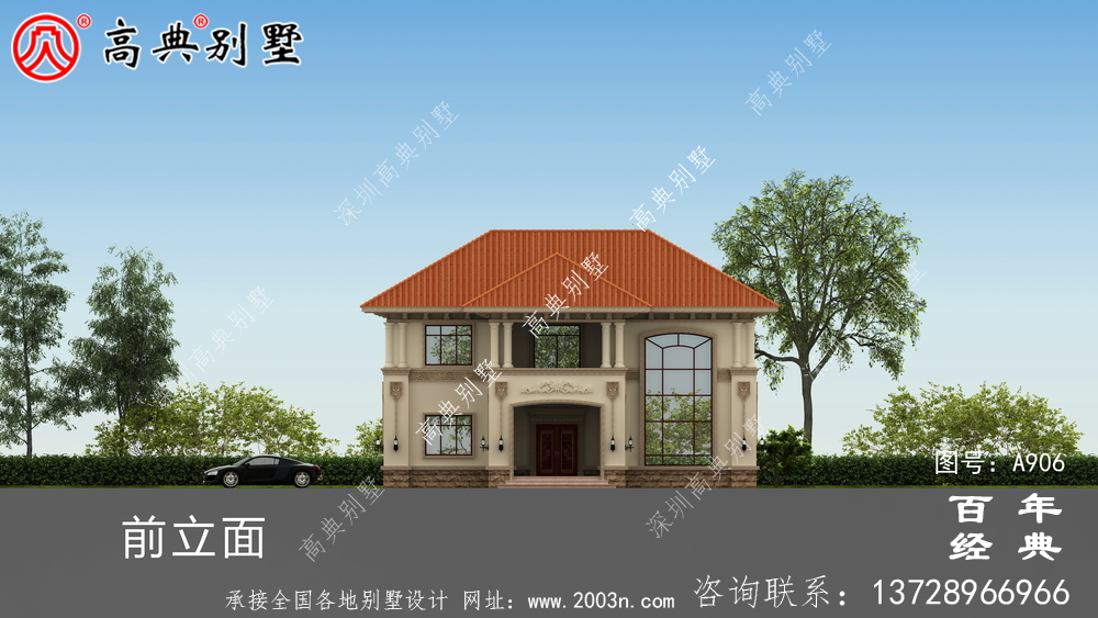 經典復式兩層歐式別墅設計圖紙及效果圖_鄉村房屋設計圖紙