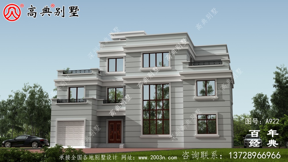 現(xiàn)代三層復式別墅施工圖紙及設計效果圖_三層別墅設計圖