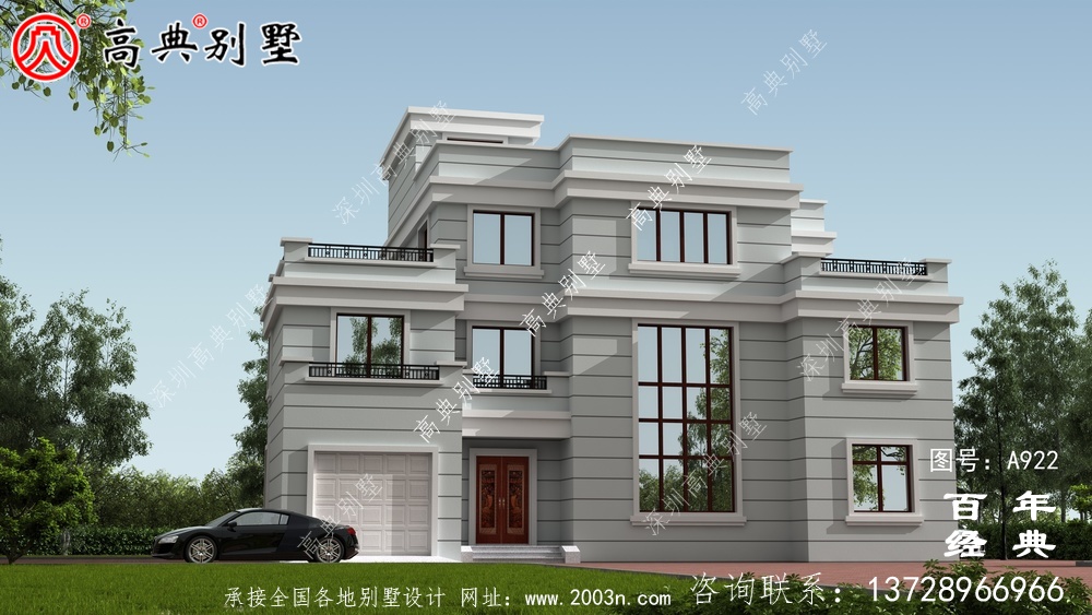 現(xiàn)代三層復式別墅施工圖紙及設計效果圖_三層別墅設計圖