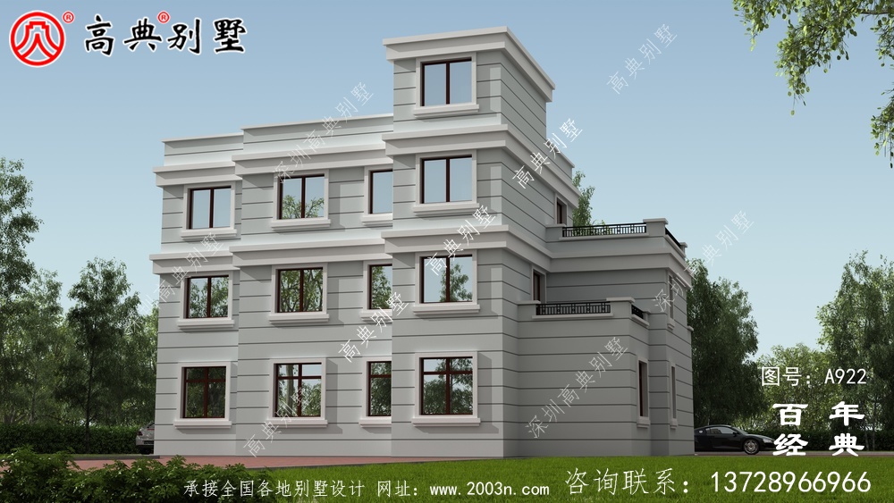 現(xiàn)代三層復式別墅施工圖紙及設計效果圖_三層別墅設計圖