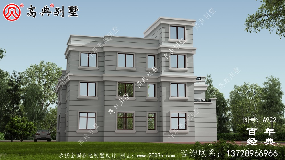 現(xiàn)代三層復式別墅施工圖紙及設計效果圖_三層別墅設計圖