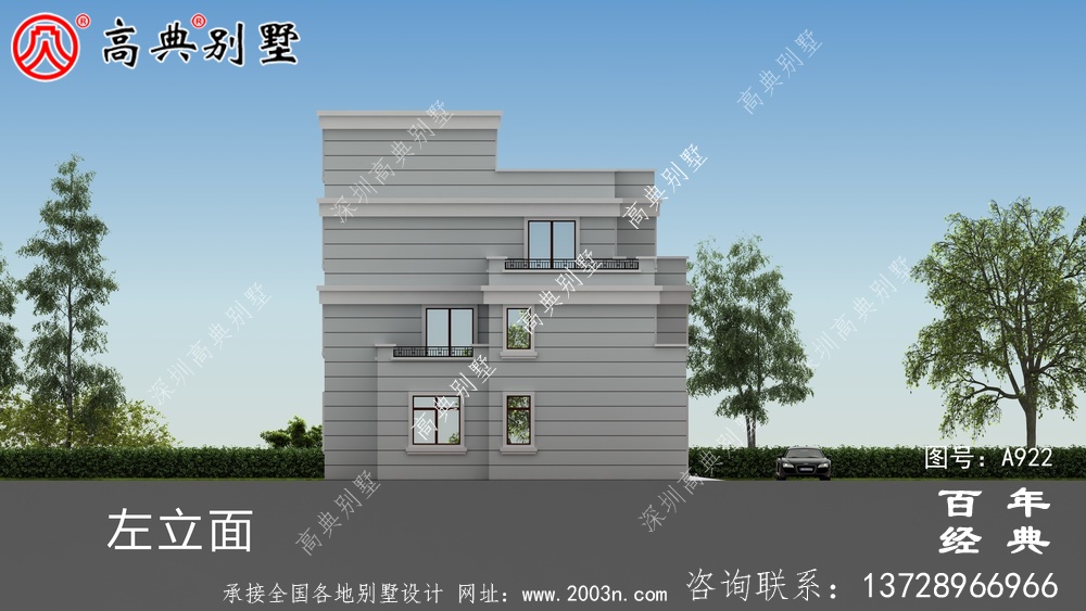 現(xiàn)代三層復式別墅施工圖紙及設計效果圖_三層別墅設計圖