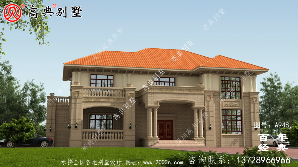 農村二層帶陽臺獨棟別墅裝修效果圖及施工圖紙_鄉村雙層別墅設計圖紙