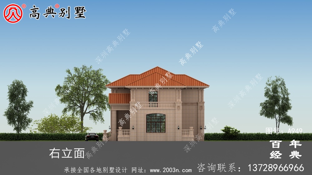 二層帶陽臺農村別墅設計圖紙及設計效果圖_鄉村兩層別墅設計