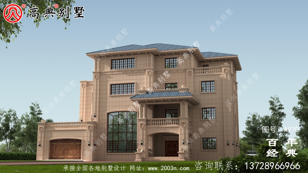 農村復式四層帶車庫別墅設計圖與效果圖_四層鄉村住宅設計圖