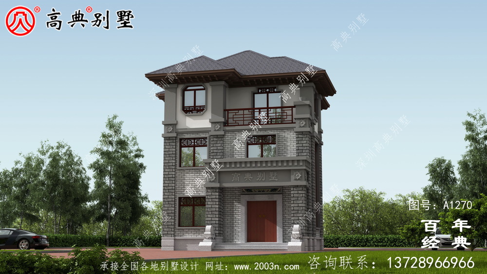 新中式簡約三層農村別墅設計圖紙_三層別墅圖紙