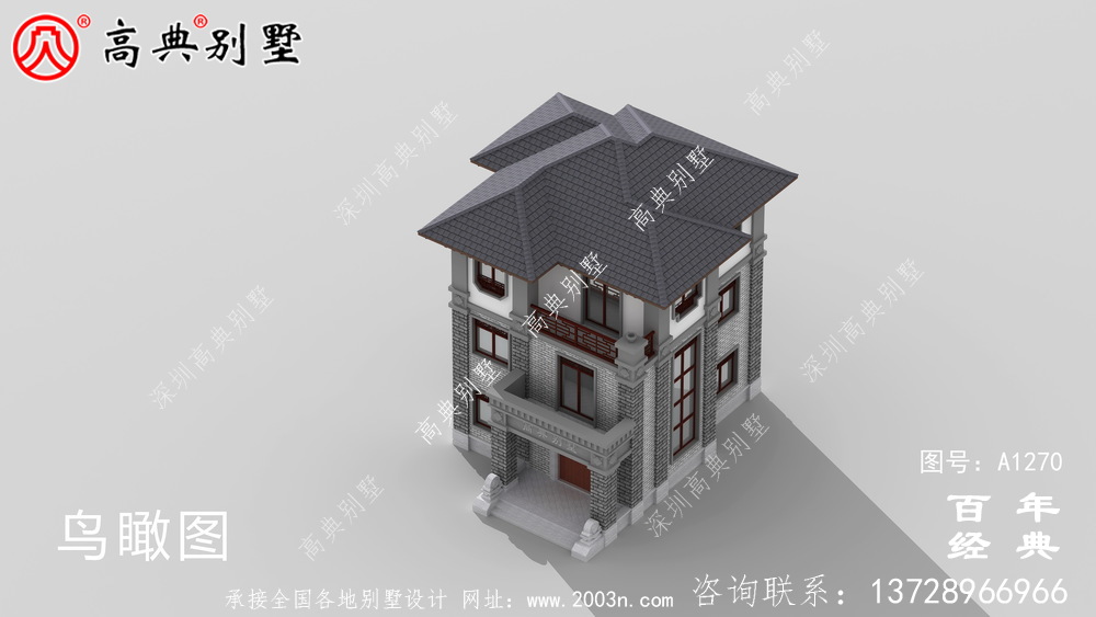 新中式簡約三層農村別墅設計圖紙_三層別墅圖紙