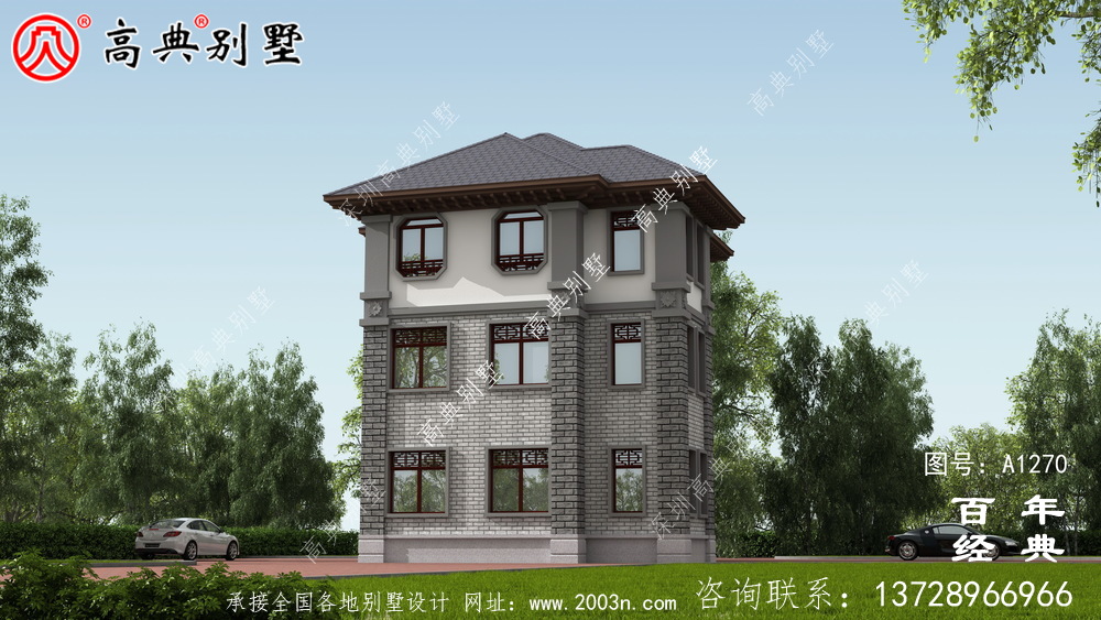 新中式簡約三層農村別墅設計圖紙_三層別墅圖紙