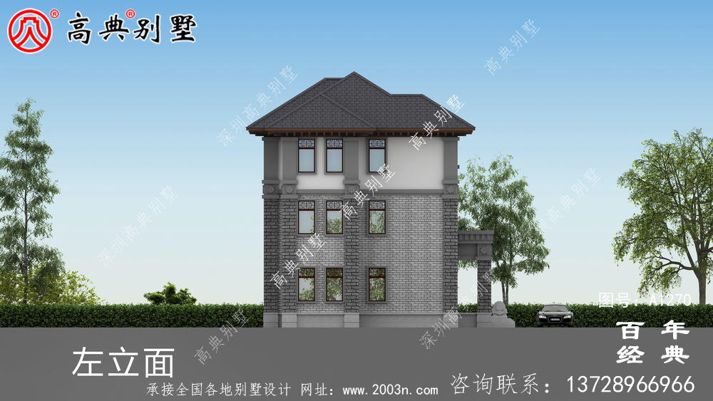 新中式簡約三層農村別墅設計圖紙_三層別墅圖紙