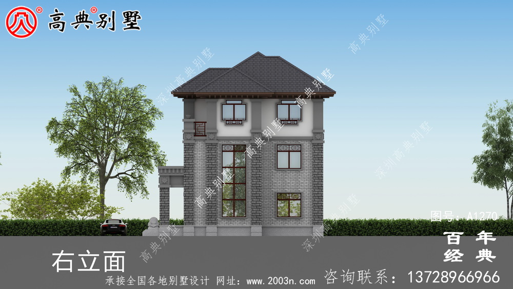新中式簡約三層農村別墅設計圖紙_三層別墅圖紙