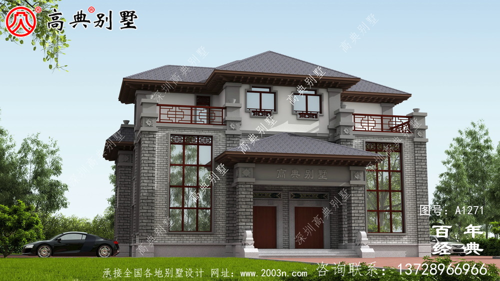 新中式三層實用型雙拼別墅效果圖及施工圖__三層別墅圖紙