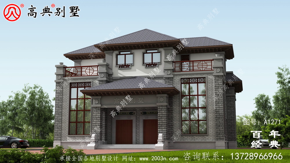 新中式三層實用型雙拼別墅效果圖及施工圖__三層別墅圖紙