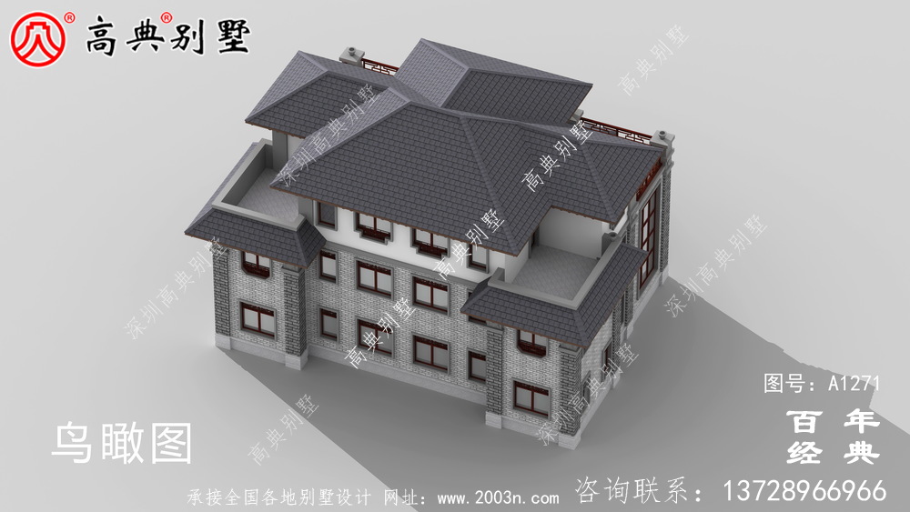 新中式三層實用型雙拼別墅效果圖及施工圖__三層別墅圖紙