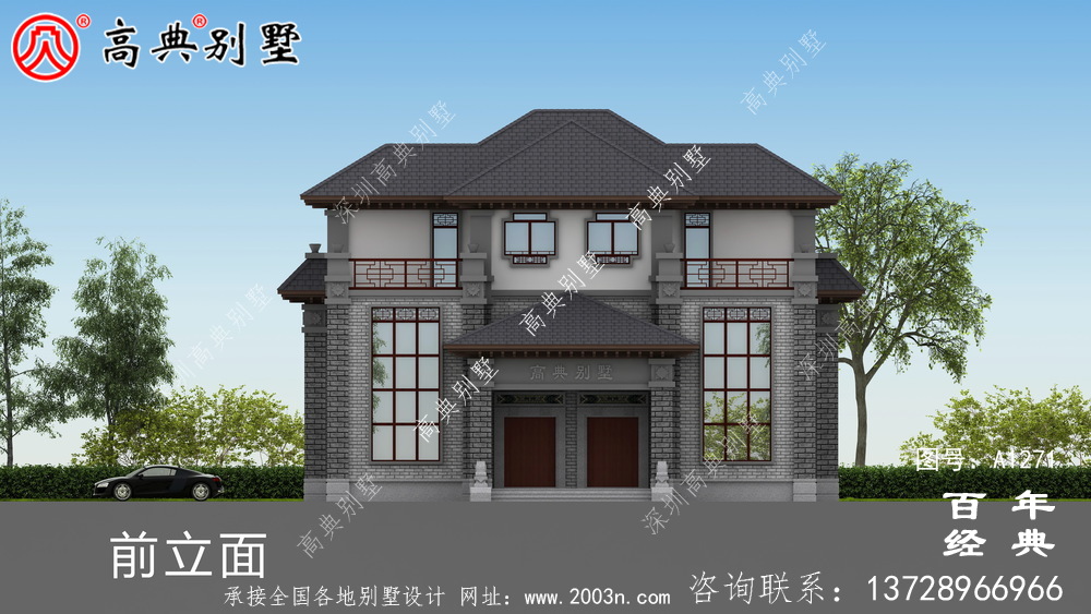 新中式三層實用型雙拼別墅效果圖及施工圖__三層別墅圖紙