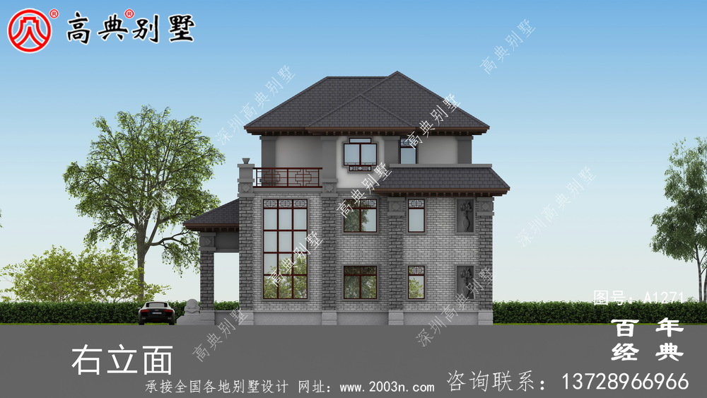 新中式三層實用型雙拼別墅效果圖及施工圖__三層別墅圖紙
