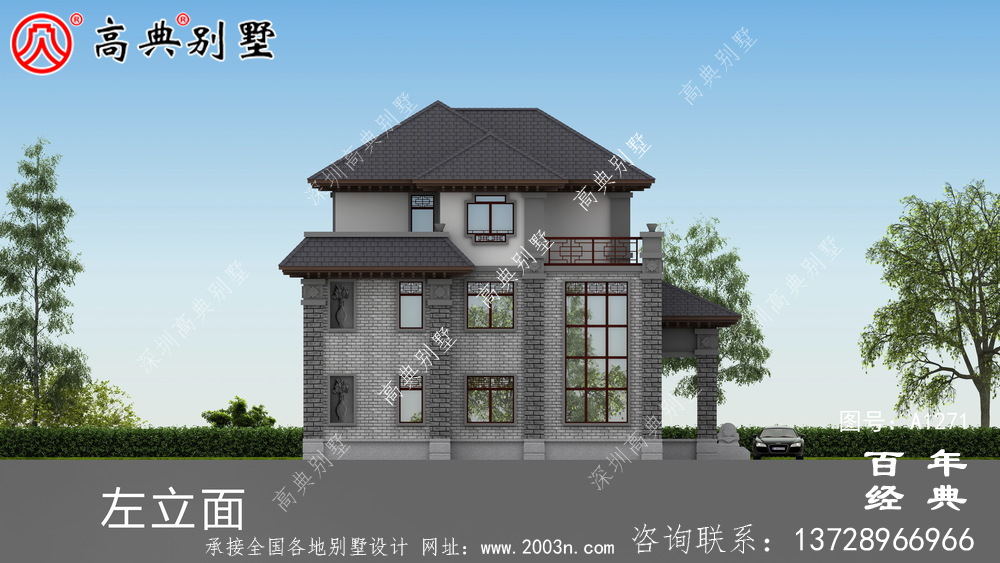 新中式三層實用型雙拼別墅效果圖及施工圖__三層別墅圖紙