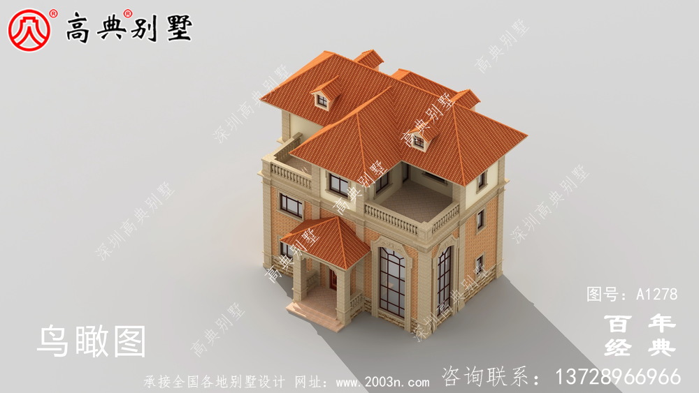 復式三層歐式小別墅效果圖及施工圖_新農村別墅戶型圖設計