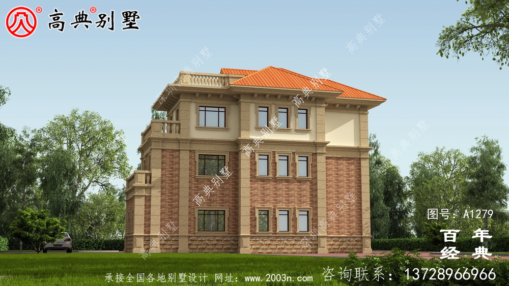 歐式復式三層別墅外觀設計圖紙_新農村別墅戶型圖設計
