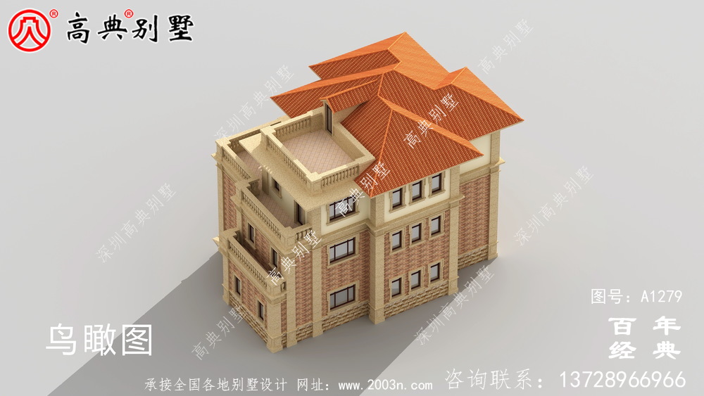 歐式復式三層別墅外觀設計圖紙_新農村別墅戶型圖設計