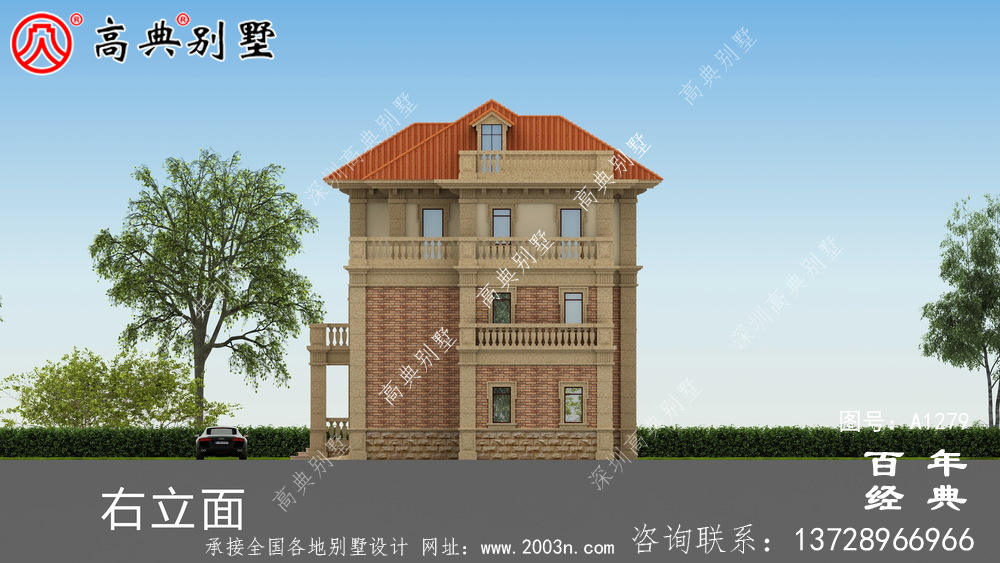 歐式復式三層別墅外觀設計圖紙_新農村別墅戶型圖設計