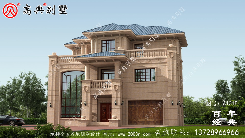 歐式三層帶露臺復式別墅設計圖紙及效果圖_農村三層別墅圖紙