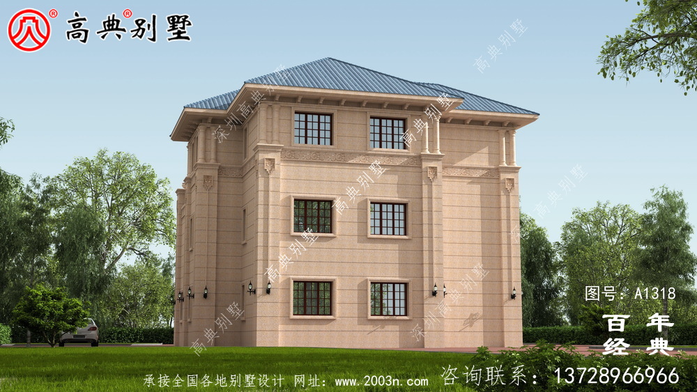 歐式三層帶露臺復式別墅設計圖紙及效果圖_農村三層別墅圖紙