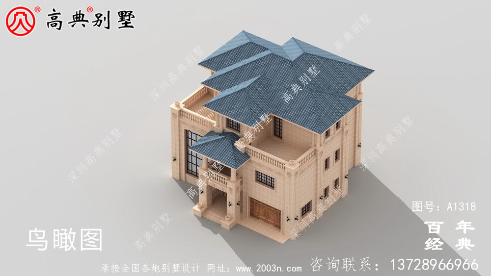 歐式三層帶露臺復式別墅設計圖紙及效果圖_農村三層別墅圖紙