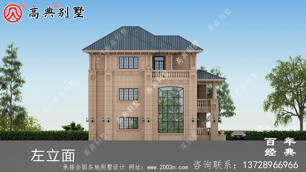 歐式三層帶露臺復式別墅設計圖紙及效果圖_農村三層別墅圖紙