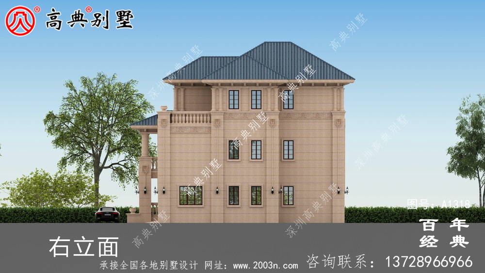 歐式三層帶露臺復式別墅設計圖紙及效果圖_農村三層別墅圖紙