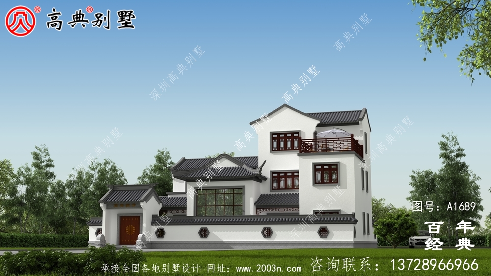新中式復(fù)式三層農(nóng)村別墅外觀效果圖_農(nóng)村三層別墅設(shè)計(jì)