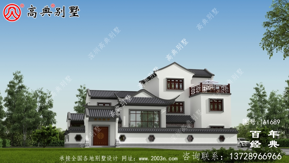 新中式復(fù)式三層農(nóng)村別墅外觀效果圖_農(nóng)村三層別墅設(shè)計(jì)