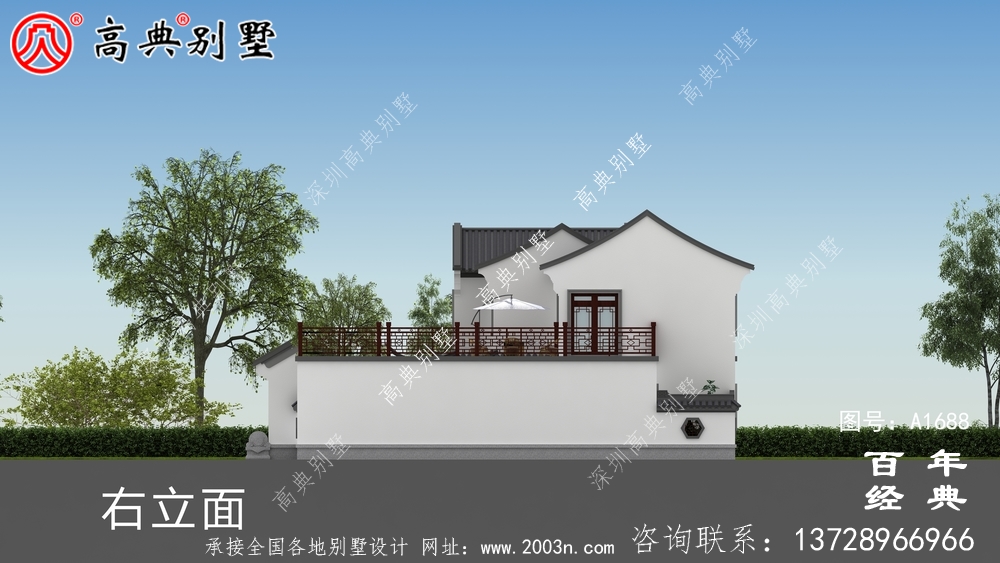 新中式兩層帶庭院農村別墅設計圖紙效果圖_農村兩層別墅設計
