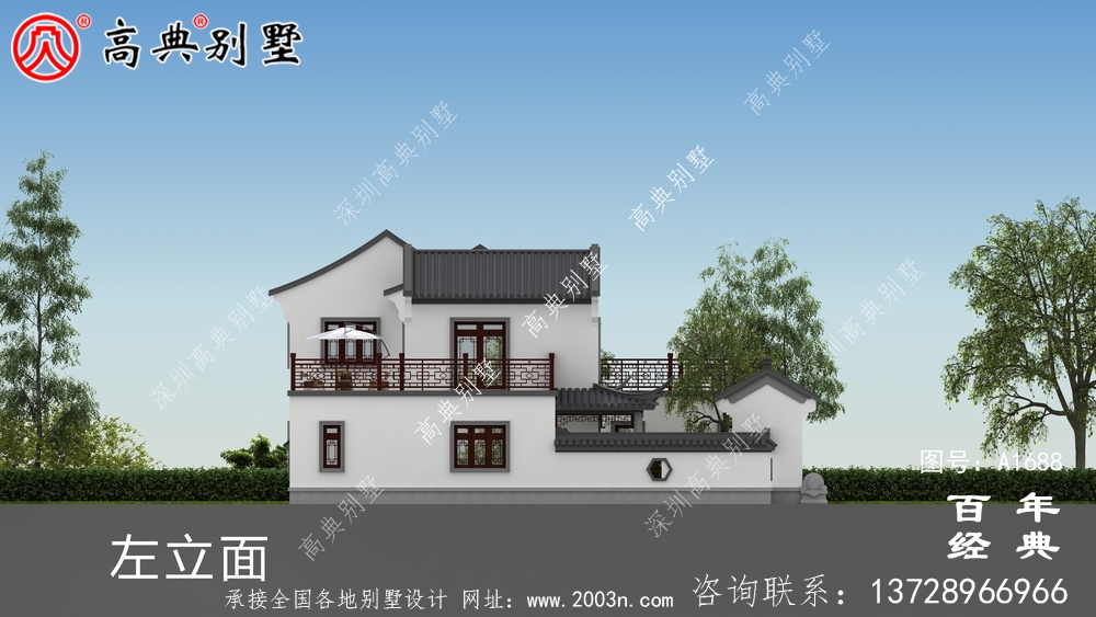 新中式兩層帶庭院農村別墅設計圖紙效果圖_農村兩層別墅設計