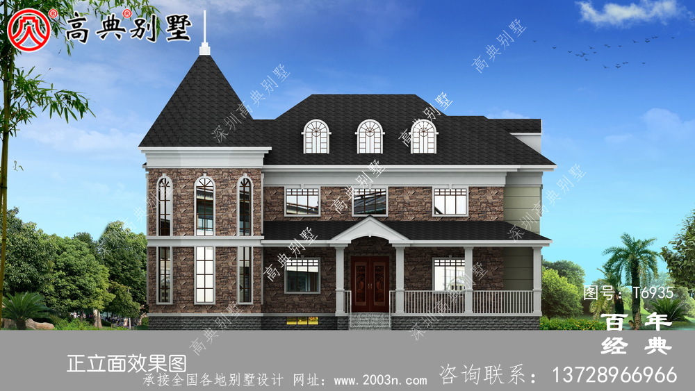 歐式兩層別墅外觀效果圖_農村別墅設計圖