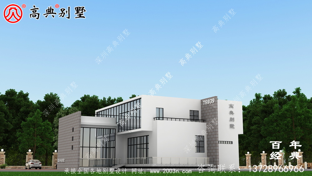 現代兩層別墅外觀設計圖_農村別墅設計圖
