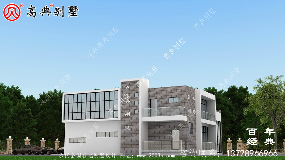 現代兩層別墅外觀設計圖_農村別墅設計圖