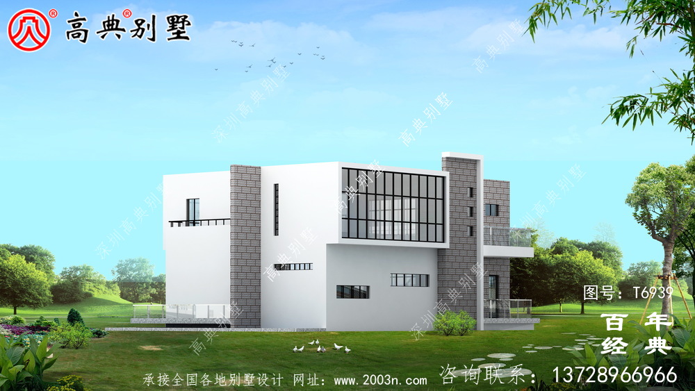 現代兩層別墅外觀設計圖_農村別墅設計圖