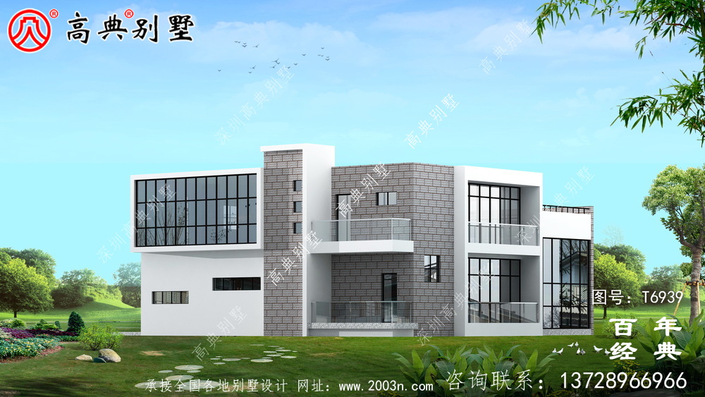 現代兩層別墅外觀設計圖_農村別墅設計圖