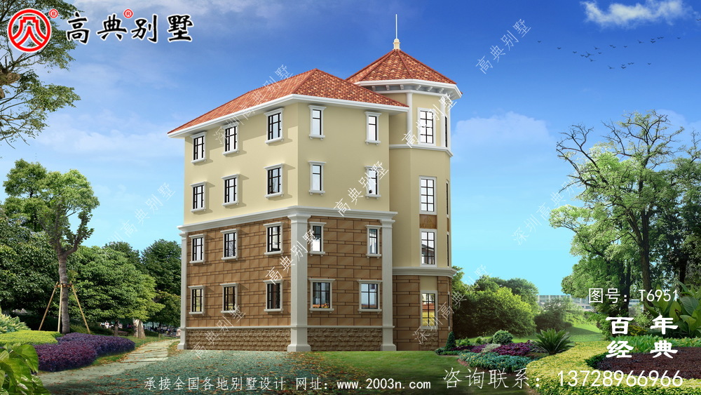四層帶車庫(kù)農(nóng)村自建房屋效果圖_農(nóng)村別墅設(shè)計(jì)圖